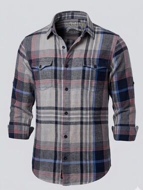 Seven7 Vintage 90s Style Plaid Flannel Shirt Medium 100% Cotton Distressed Blue